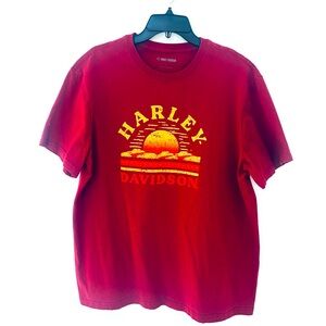 Harley-Davidson Tee Shirt  Unisex Red Short Sleeve Sunset Motorcycle Men’s XL
